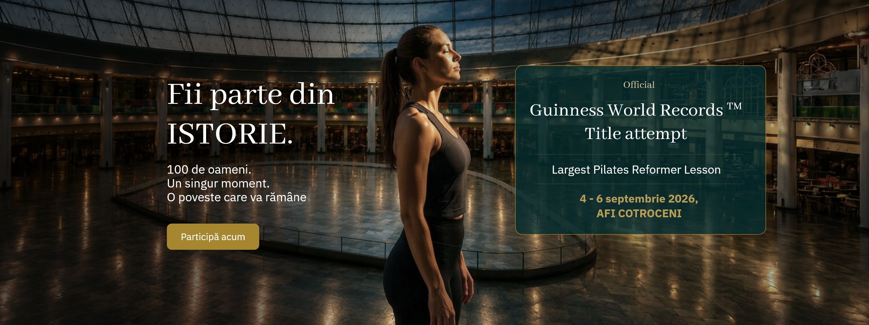 Guinness World Records Title Attempt — Largest Pilates Reformer Lesson, 4–6 septembrie 2026, AFI Cotroceni